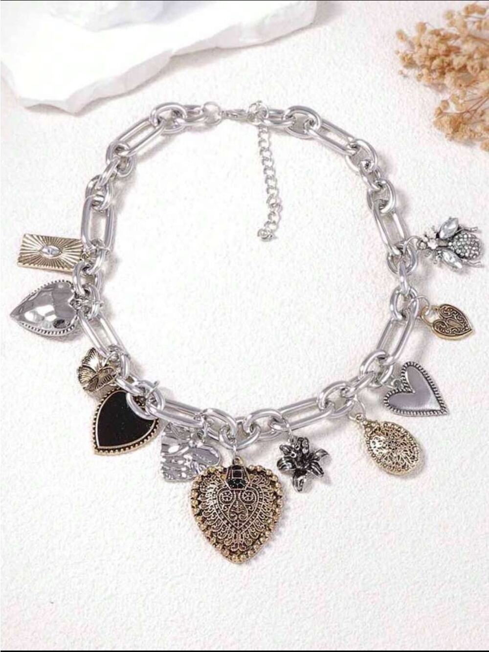 Chunky Stainless Steel Heart Charm Necklace Waterproof Jewelry